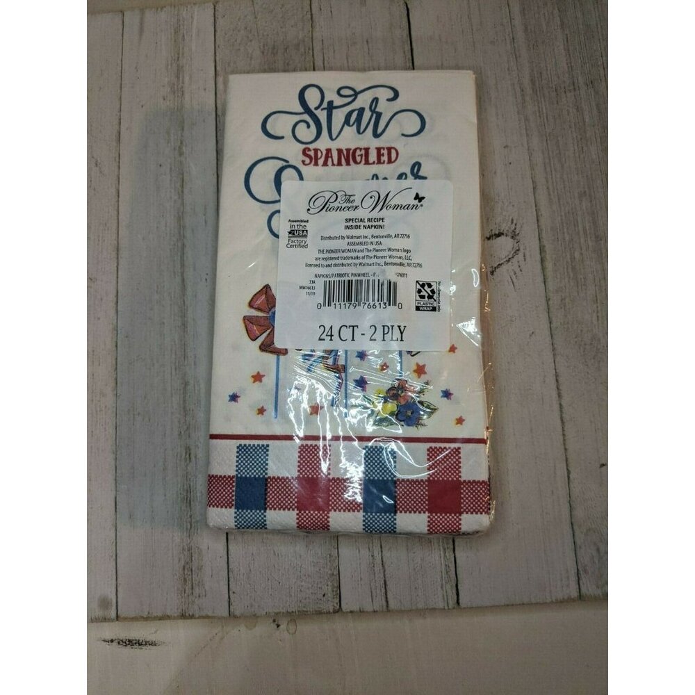 24 Pioneer Woman Paper Napkins Red White Blue Summer Patriotic Pinwheel w Recipe - Picture 2 of 3
